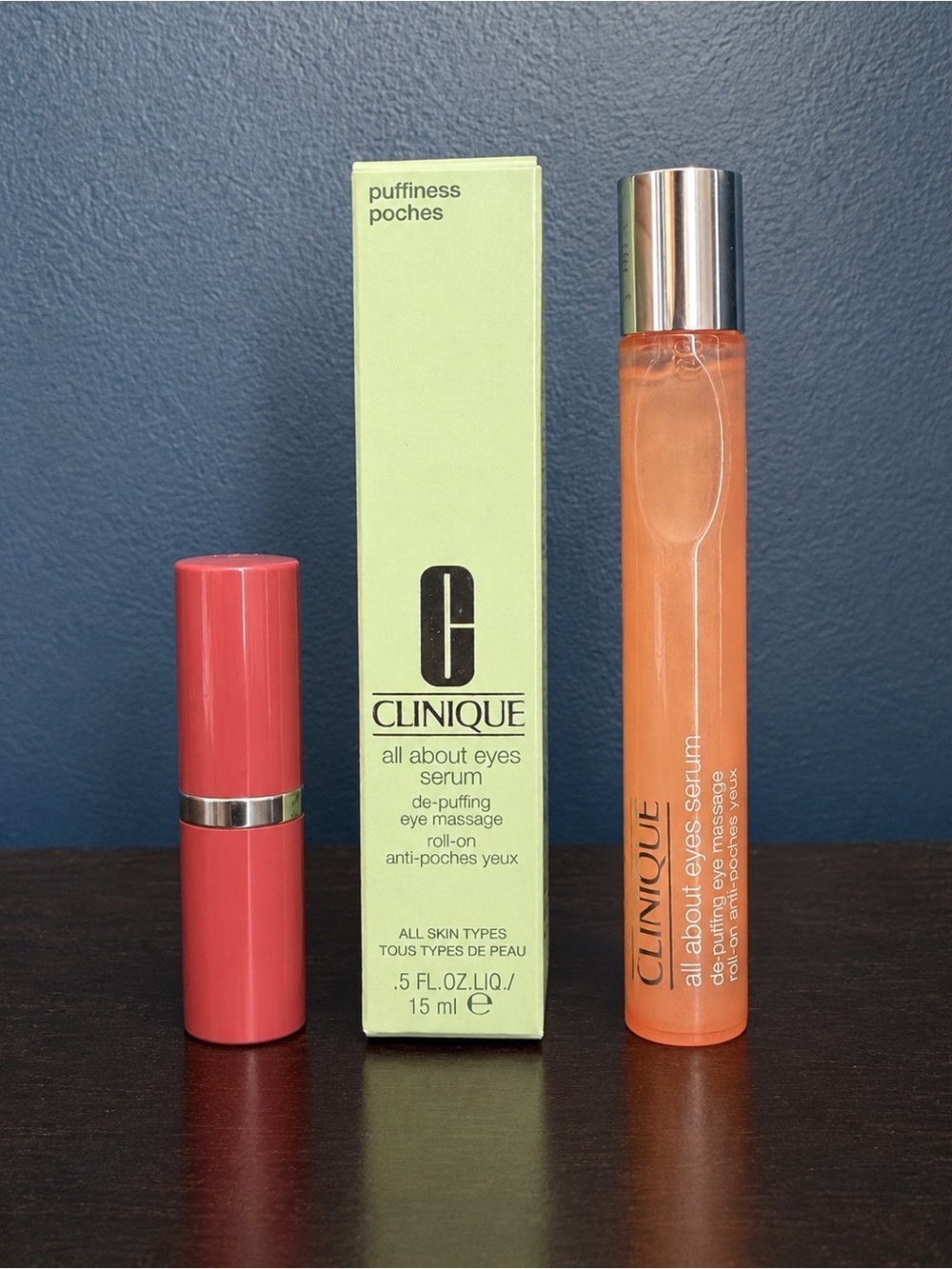 Clinique All About Eyes Serum Eye Massage Roll On 15ml (0.5oz) With Lipstick